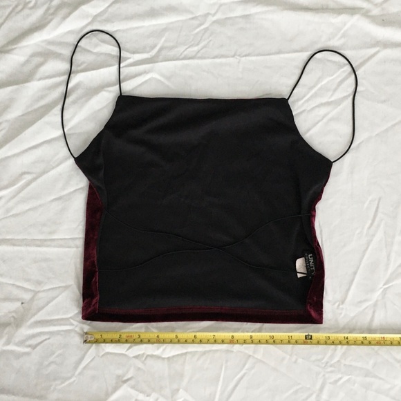 90’s Unity burgundy/black velvet backless crop top - Picture 3 of 7